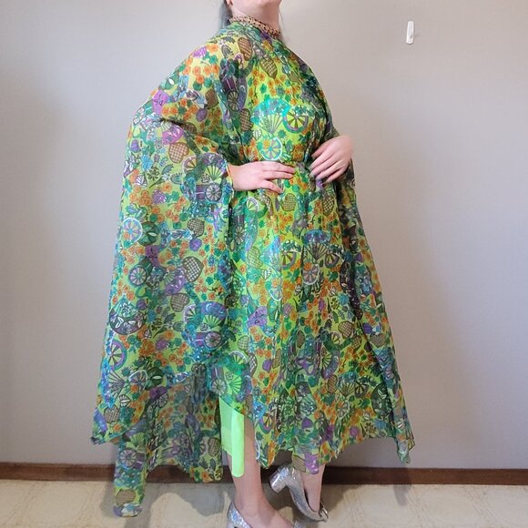 Vintage Groovy Green Maxi Dress 70s Kaftan Beatrice Pines - Picture 5 of 16